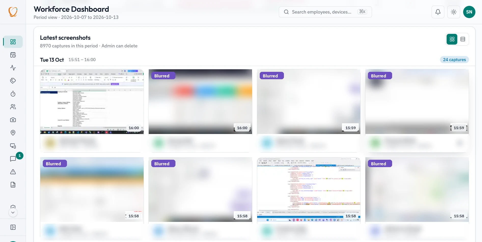 Screenshot gallery: WorkOrbit employee monitoring software dashboard